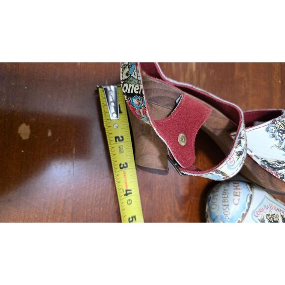 Sanita Women's 39 Mary Jean Inspired Wooden Platform Sandals Printed Straps & Re - Picture 6 of 9